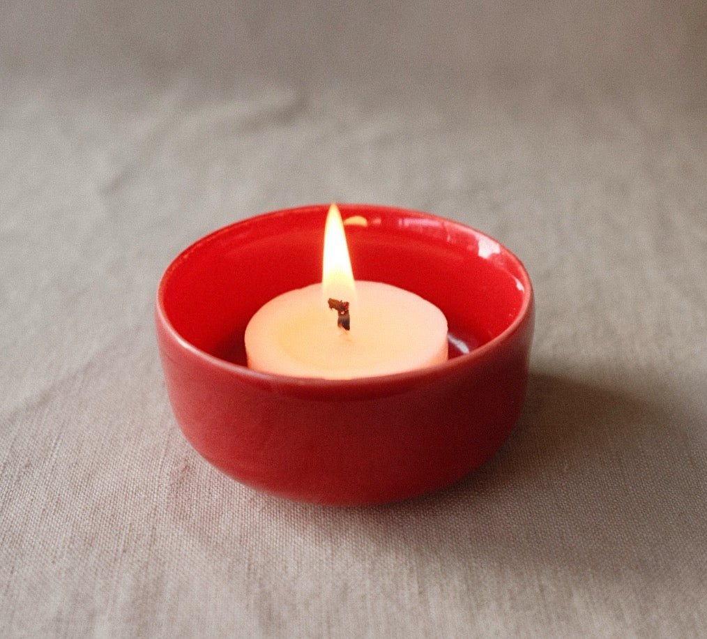 Ceramic Tealight Holder - Crimson